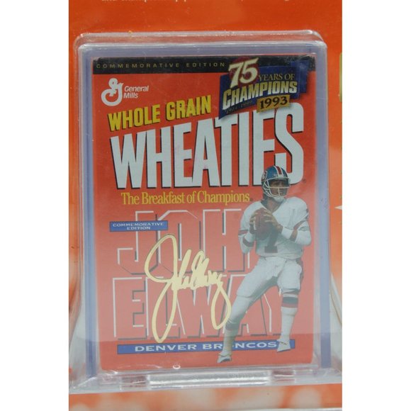 John Elway Mini Wheaties Commemorative Edition 75 Years Champions 24k Gold Auto - Picture 6 of 10